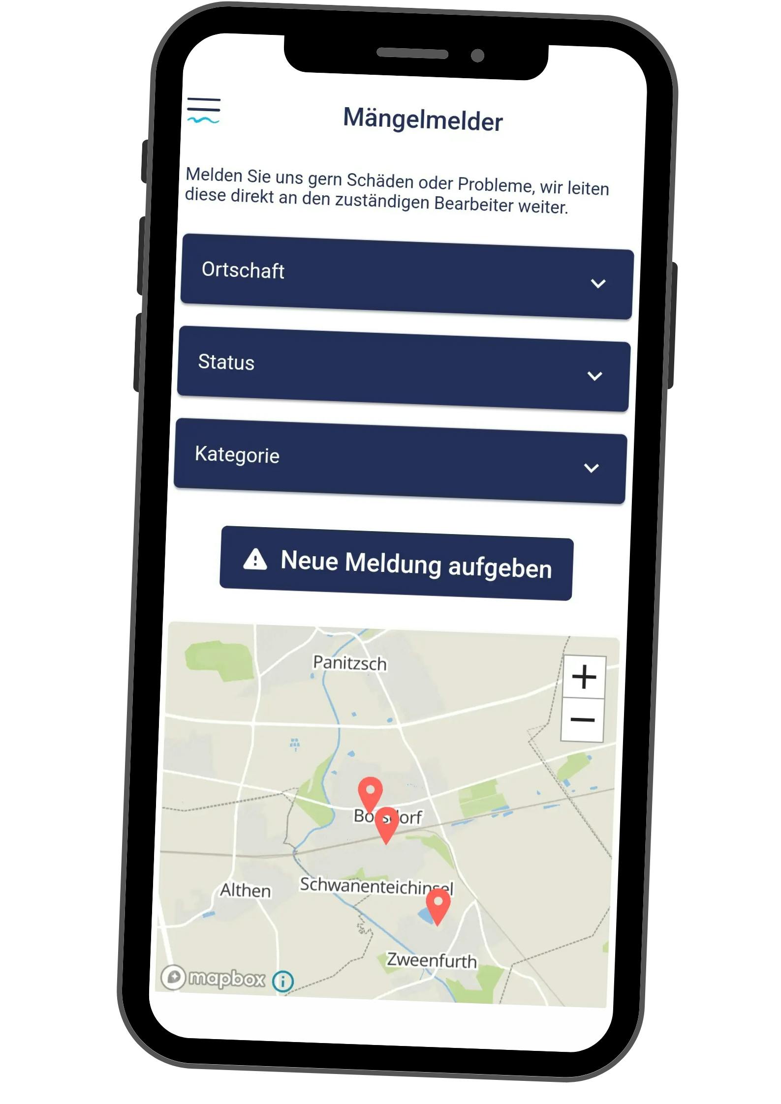 Mängel melden in der Partheland App